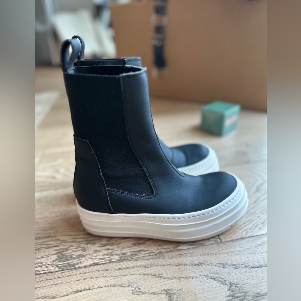EUC Rick Owens black Leather and elastic platform sneaker.  7